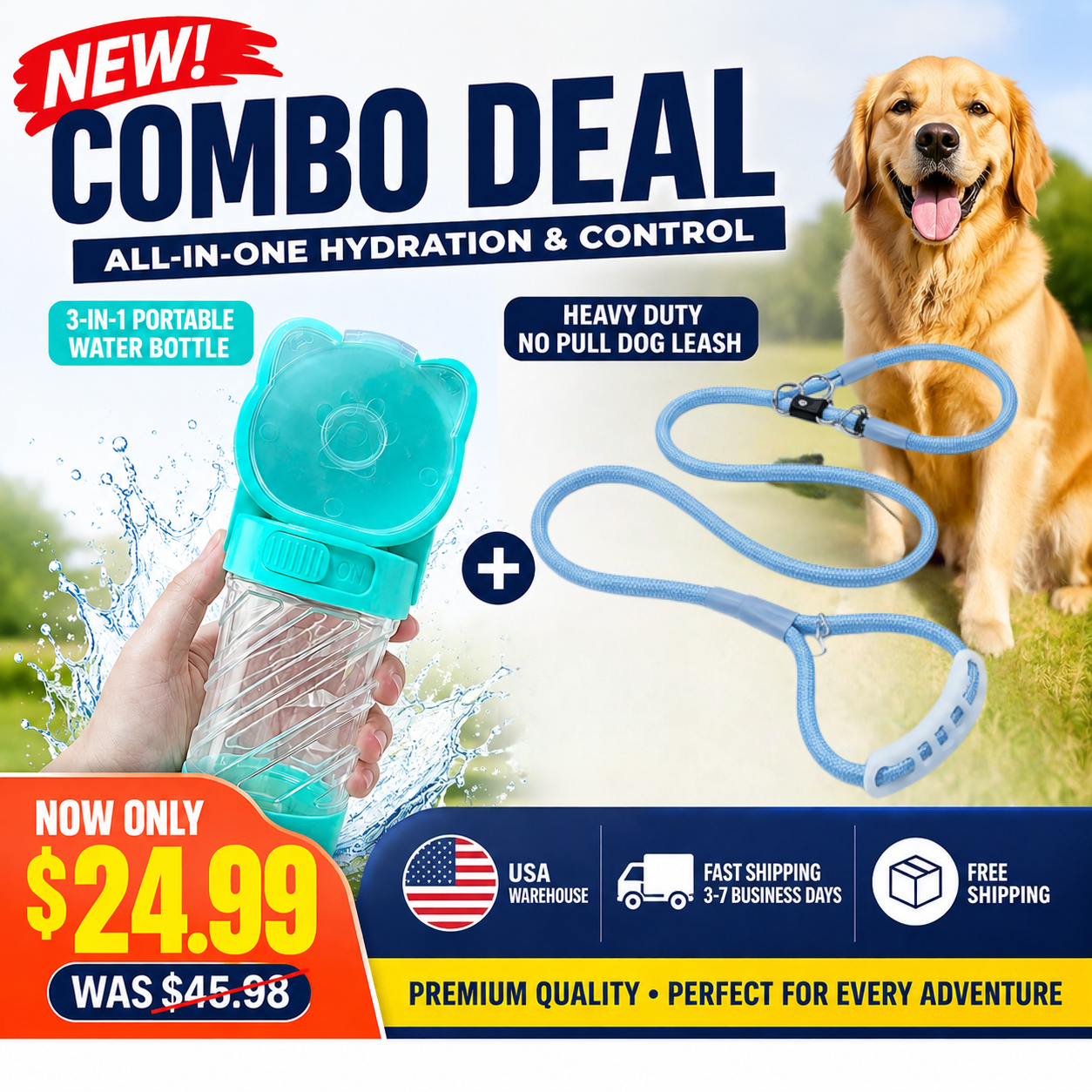 Dog Adventure Kit - Water Bottle & P-Leash